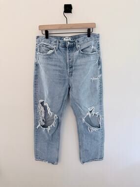 Agolde Distressed High Rise Straight Light Blue Jeans-Size 29